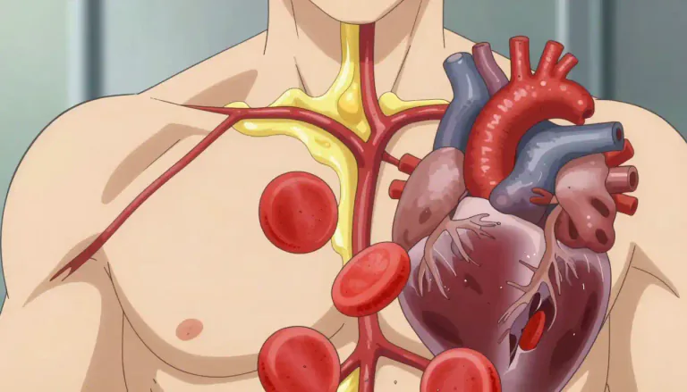 Visual representation of "hypercholesterolemia" - A medical condition where there are higher than normal levels of cholesterol in the blood, which can lead to heart disease.